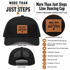 Black More Than Just Steps line dancing cap with breathable mesh back and leather patch