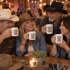 Howdy longhorn skull western mug styled with country decor