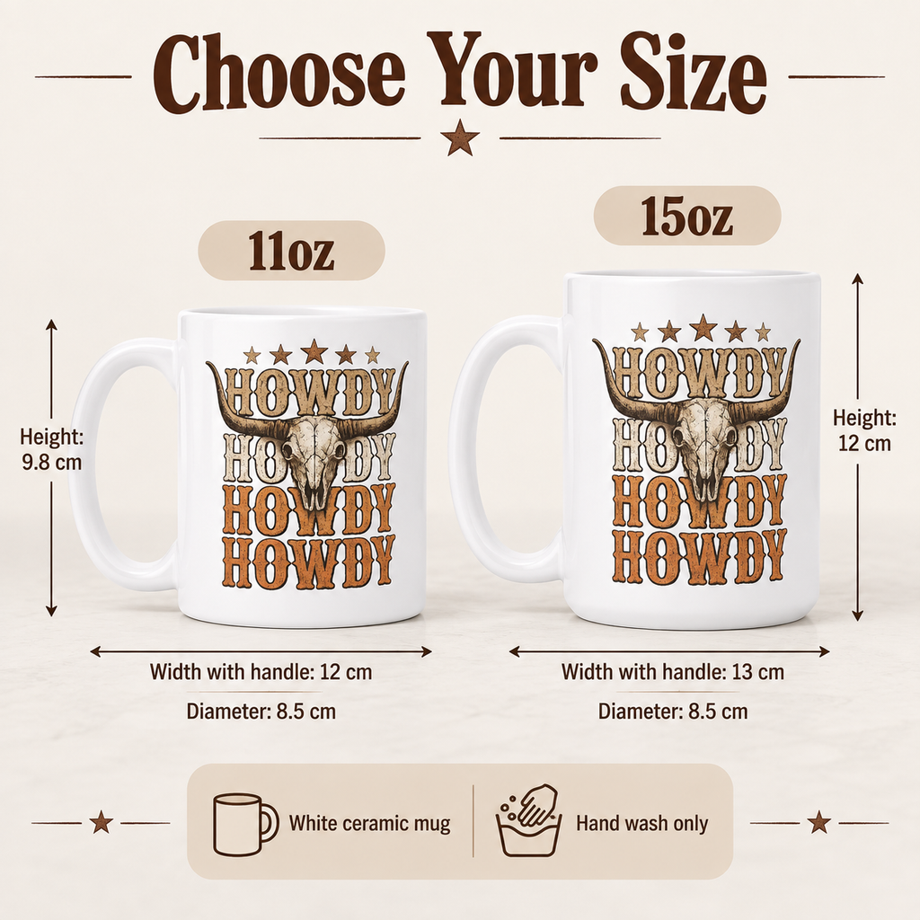 Howdy longhorn skull western mug product details and sizing