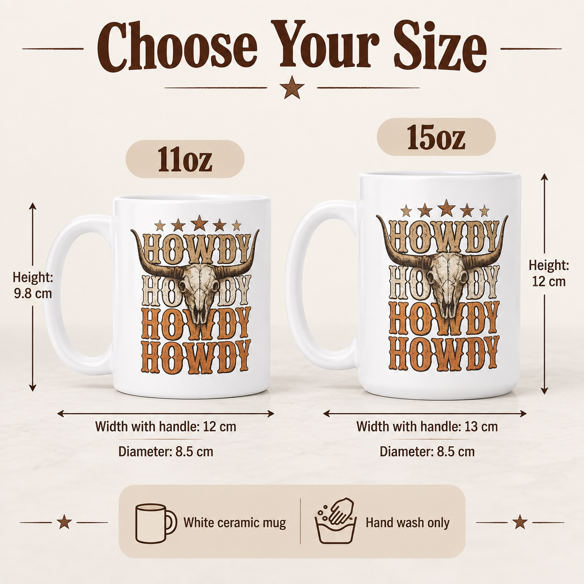 Howdy longhorn skull western mug product details and sizing