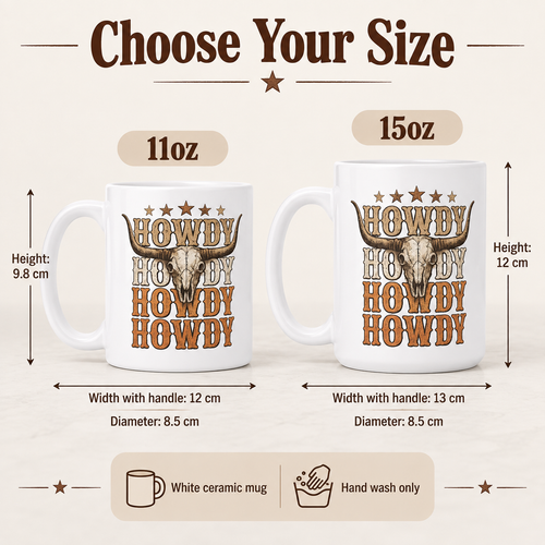 Howdy longhorn skull western mug product details and sizing
