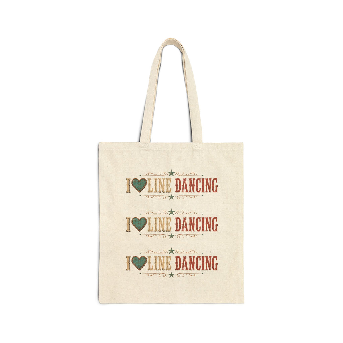 Black cotton canvas tote bag with vintage ‘I Love Line Dancing’ artwork.