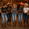 Group of line dancers wearing I Love Line Dancing country western T-shirts