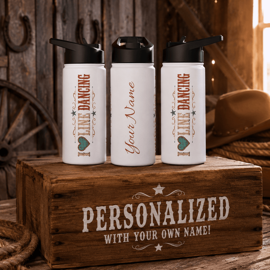 I Love Line Dancing personalised stainless steel water bottle design