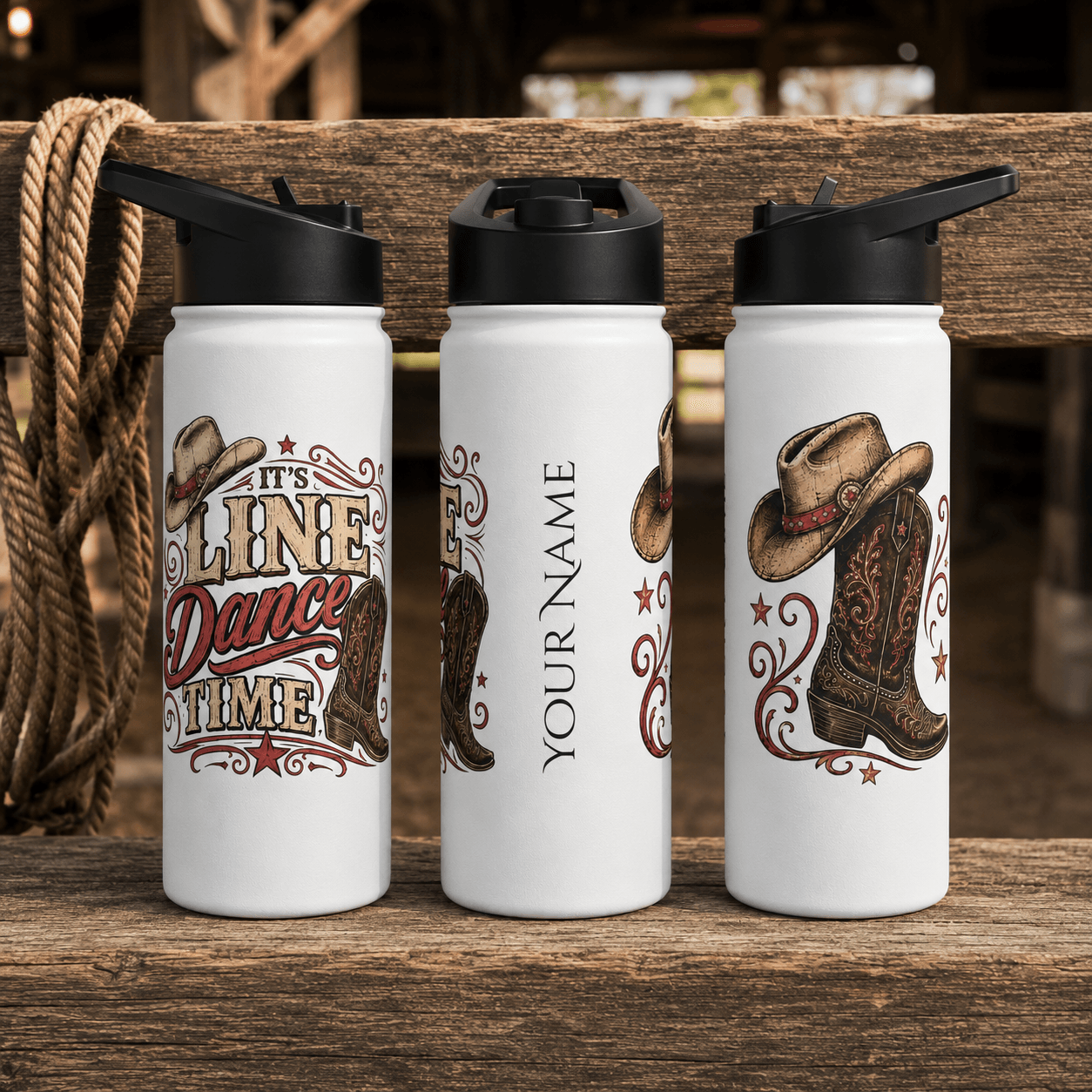 It's Line Dance Time personalised stainless steel water bottle design