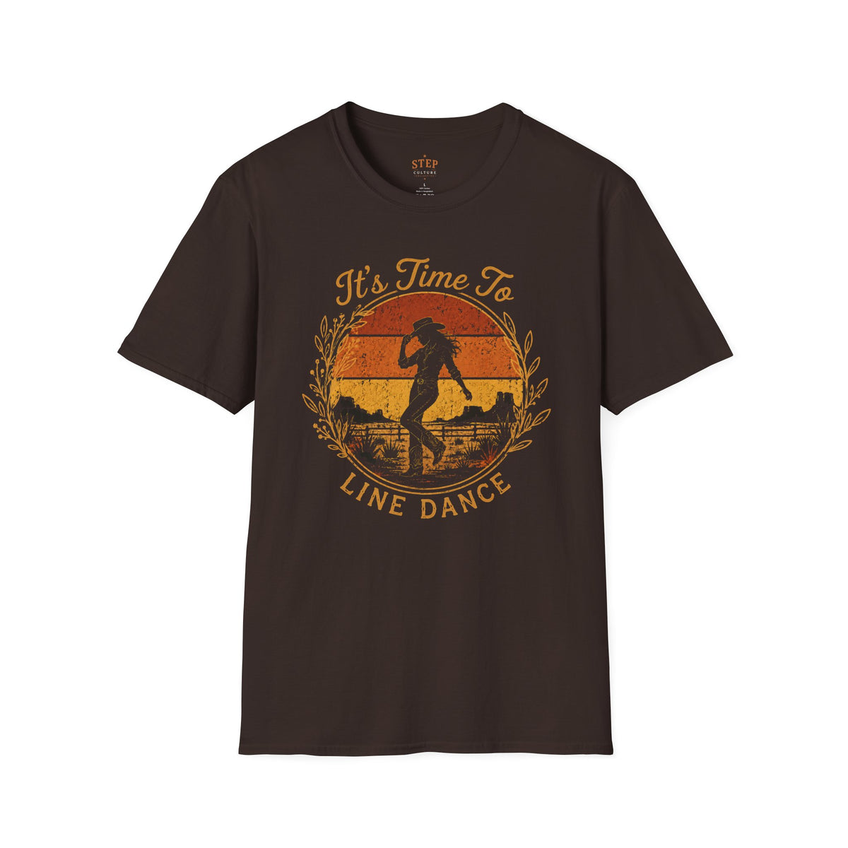 It’s Time to Line Dance women’s T-shirt with vintage Western dancer graphic
