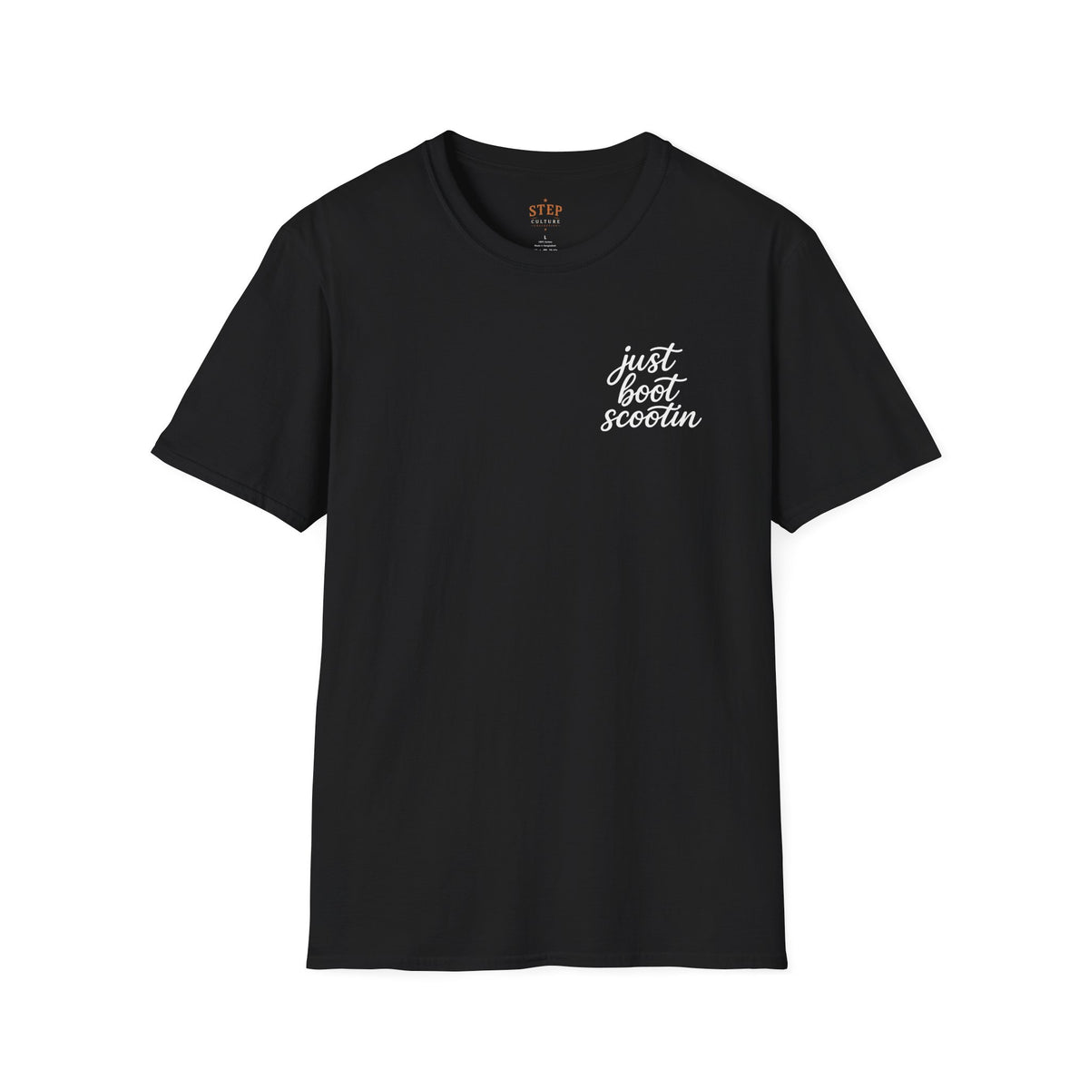 Just Boot Scootin line dancing T-shirt front product mockup