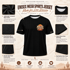 The Last Dance black mesh sports jersey displayed front and back in a Western stable setting