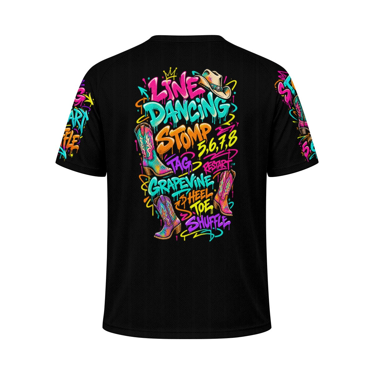 Line Dancing Graffiti sports jersey sleeve detail with Stomp and 5 6 7 8 artwork