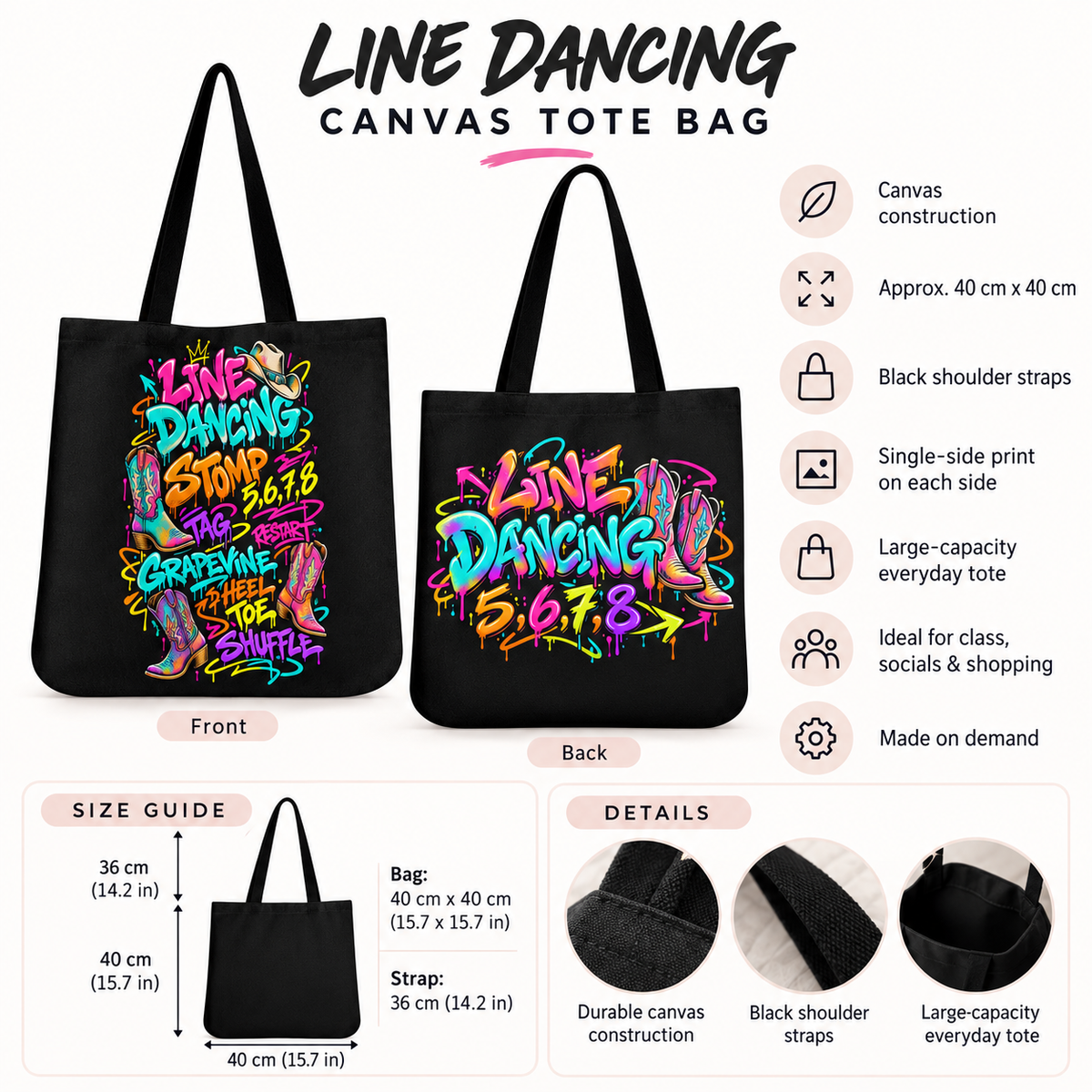 Line Dancing Graffiti Canvas Tote Bag