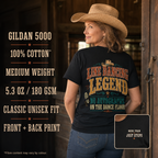 Line Dancing Legend T-shirt showing the western front and back graphic designs
