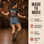 It’s Line Dance Time crop top product features infographic