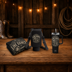 Matching Live Love Line Dance towel, bottle carrier bag and 40 oz tumbler displayed together