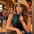 More Than Just Steps 40 oz line dancing tumbler lifestyle in a country dance hall