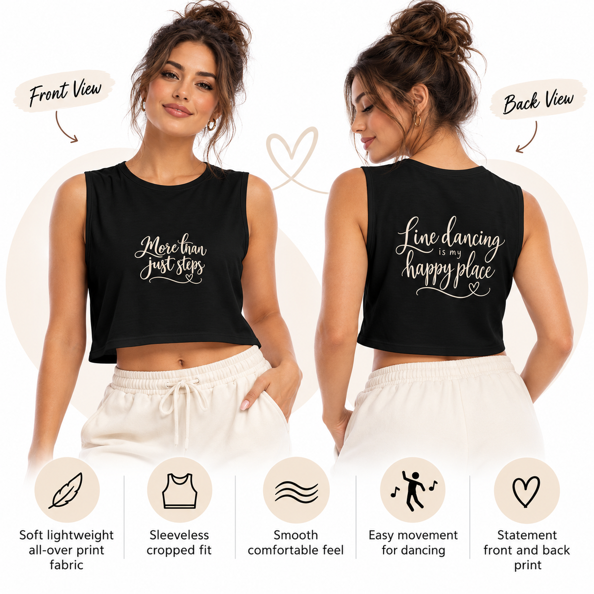 Line Dancing Is My Happy Place Women’s Sleeveless Cropped Top