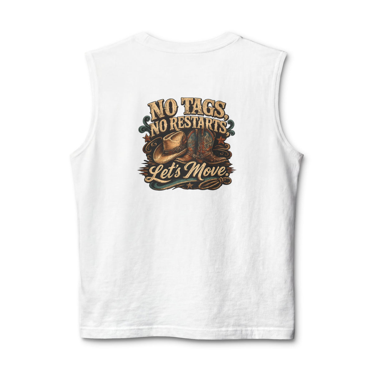 No Tags, No Restarts women’s muscle tank