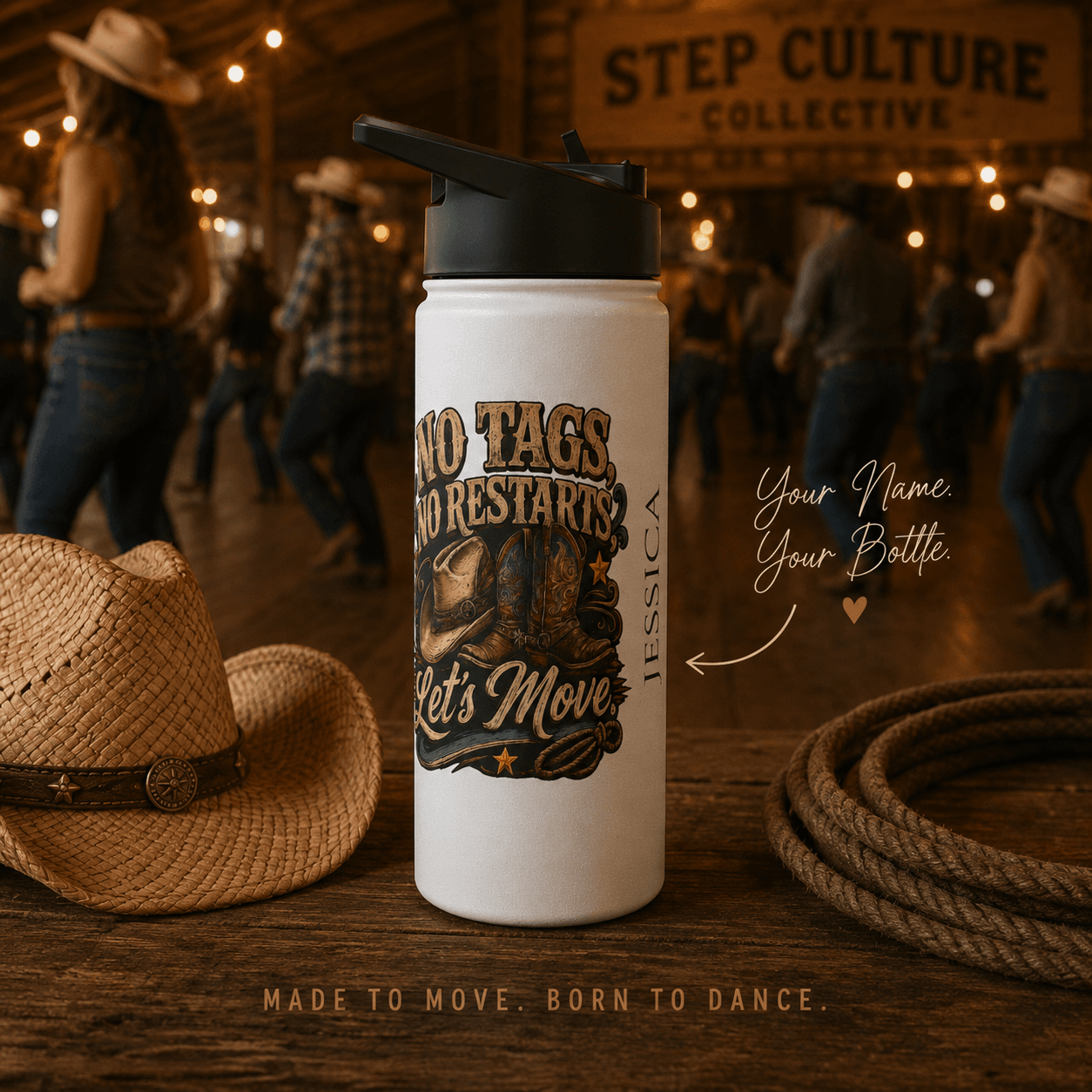No Tags, No Restarts, Let's Move stainless steel bottle product image