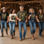 Group wearing Southwestern Cowboy Skull western cactus graphic T-shirts