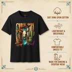 Southwestern Cowboy Skull T-shirt infographic showing fit and graphic details