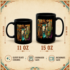 Southwestern Cowboy Skull black mug size guide comparing 11 oz and 15 oz mugs