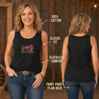 Women's Peace Love Line Dance tank front and plain back product infographic