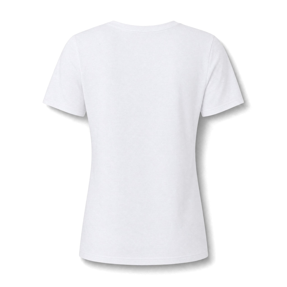 White women's relaxed V-neck T-shirt back view