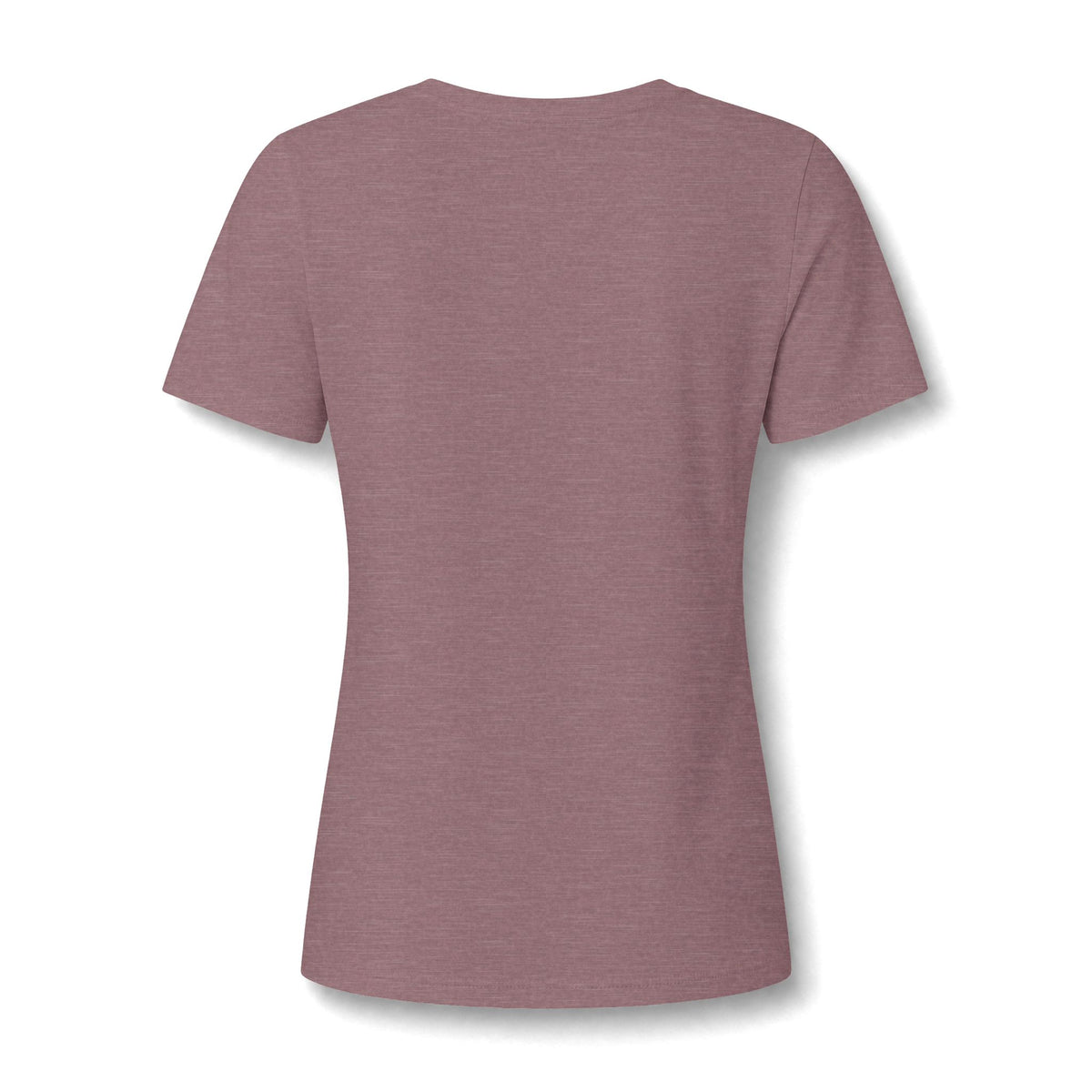 Heather mauve women's relaxed V-neck T-shirt back view