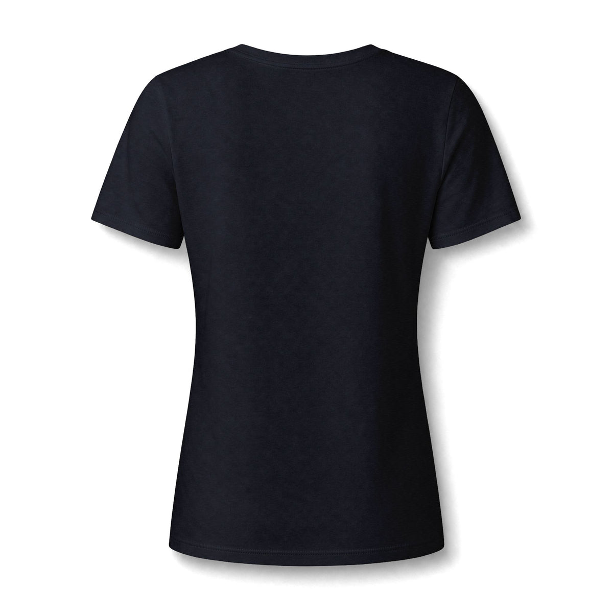 Solid black women's relaxed V-neck T-shirt back view