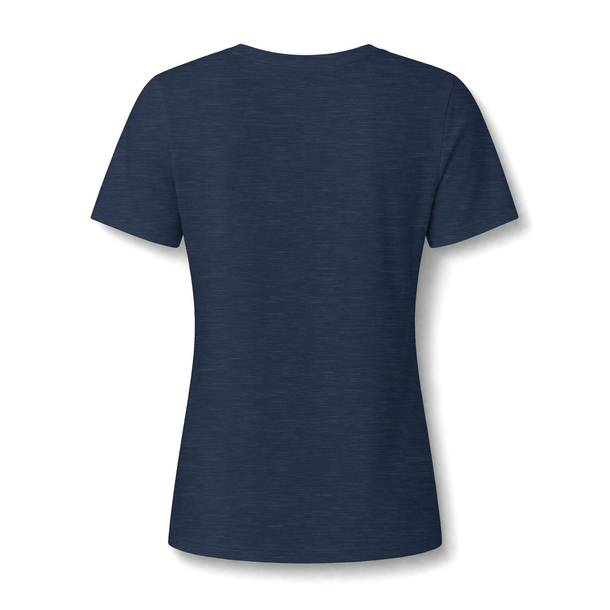 Heather navy women's relaxed V-neck T-shirt back view