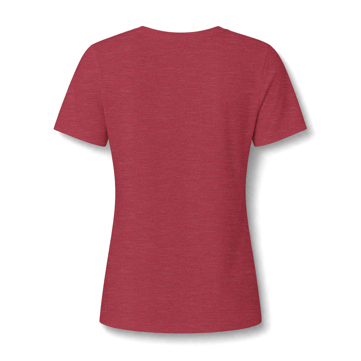 Heather red women's relaxed V-neck T-shirt back view