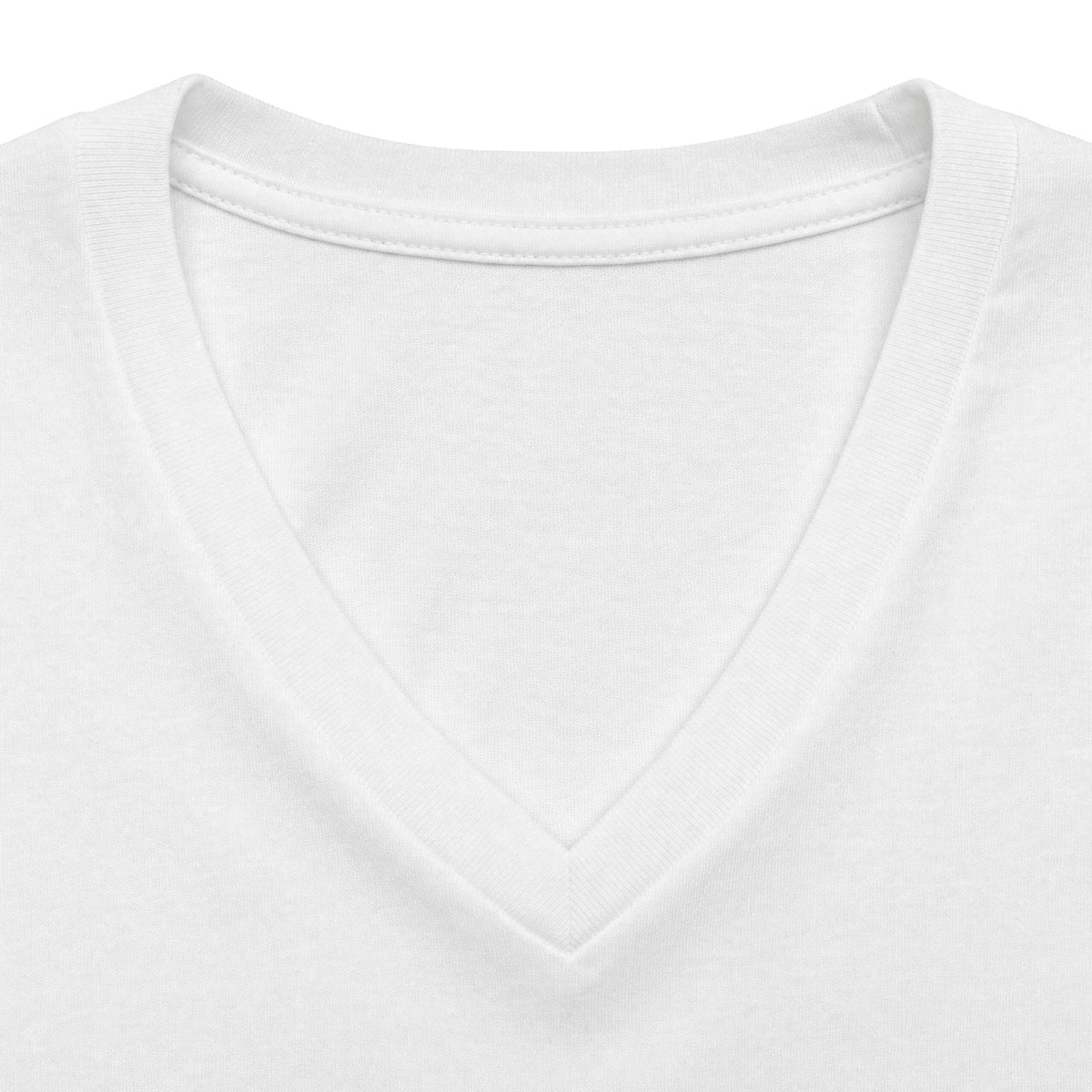 White personalised women's relaxed V-neck T-shirt fabric and neckline detail