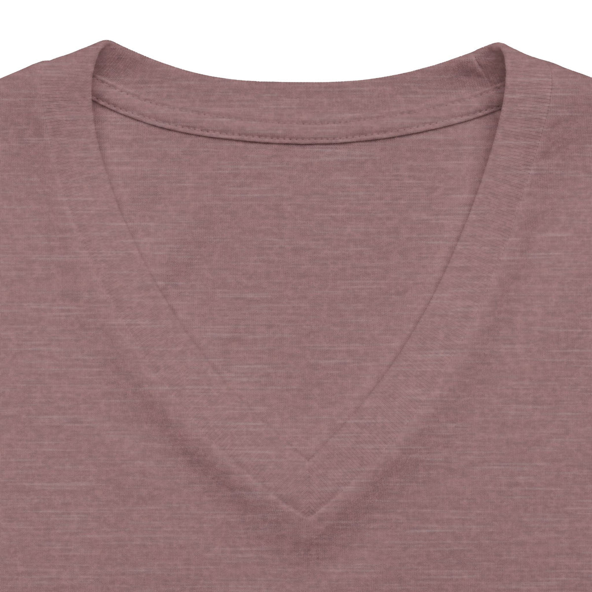 Heather mauve personalised women's relaxed V-neck T-shirt fabric and neckline detail