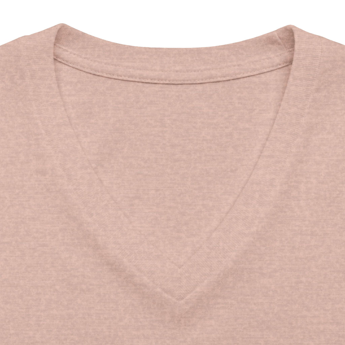 Heather peach personalised women's relaxed V-neck T-shirt fabric and neckline detail