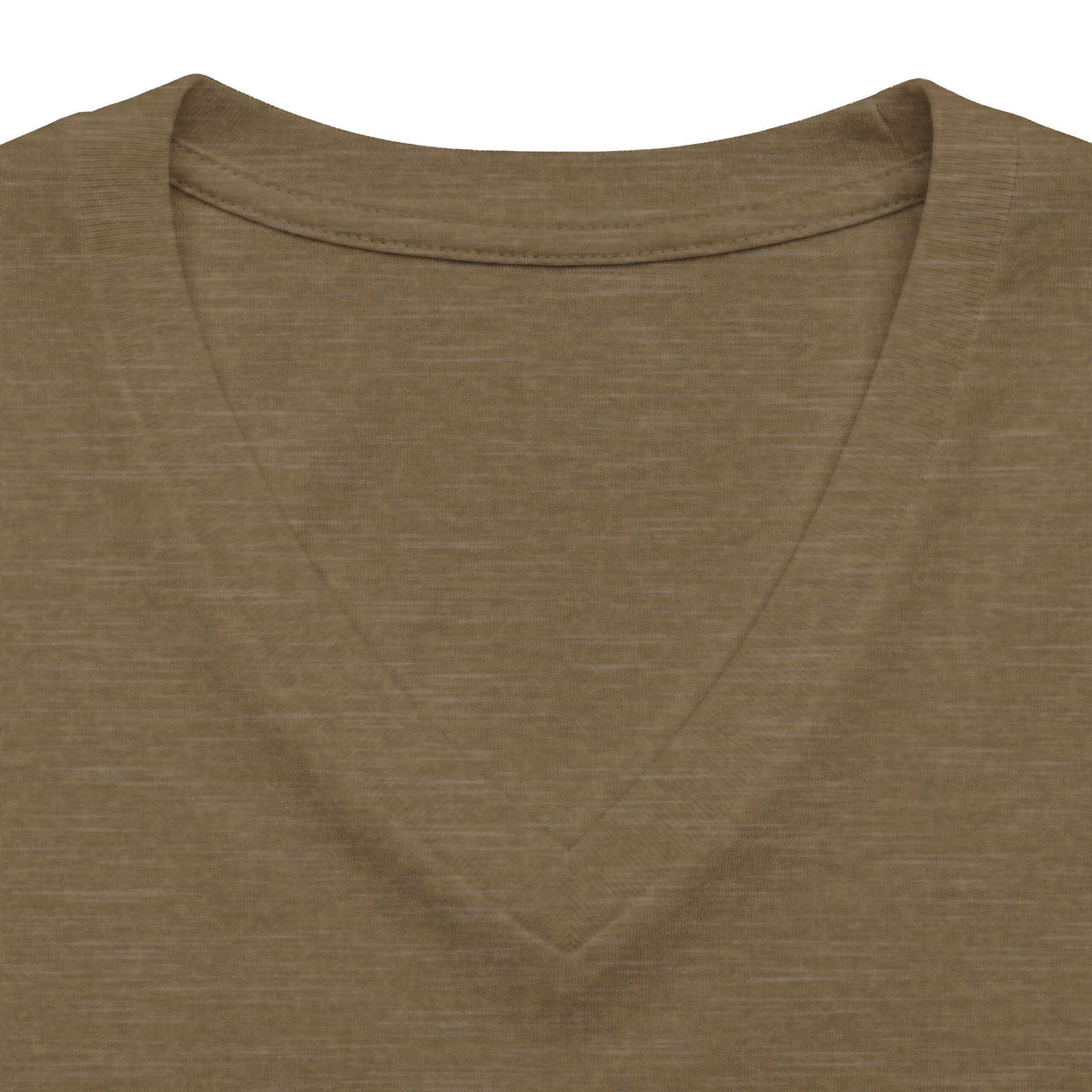 Heather olive personalised women's relaxed V-neck T-shirt fabric and neckline detail