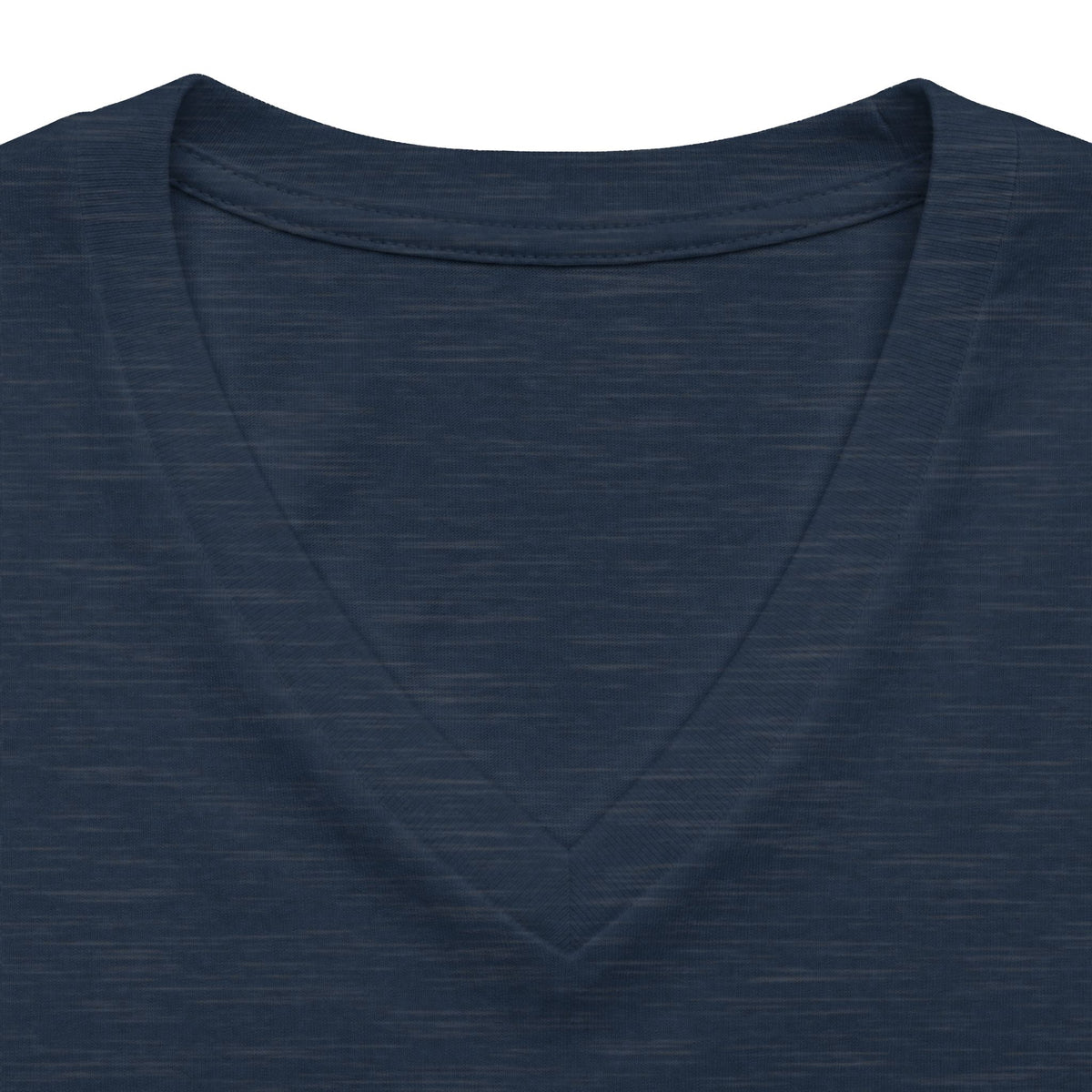 Heather navy personalised women's relaxed V-neck T-shirt fabric and neckline detail