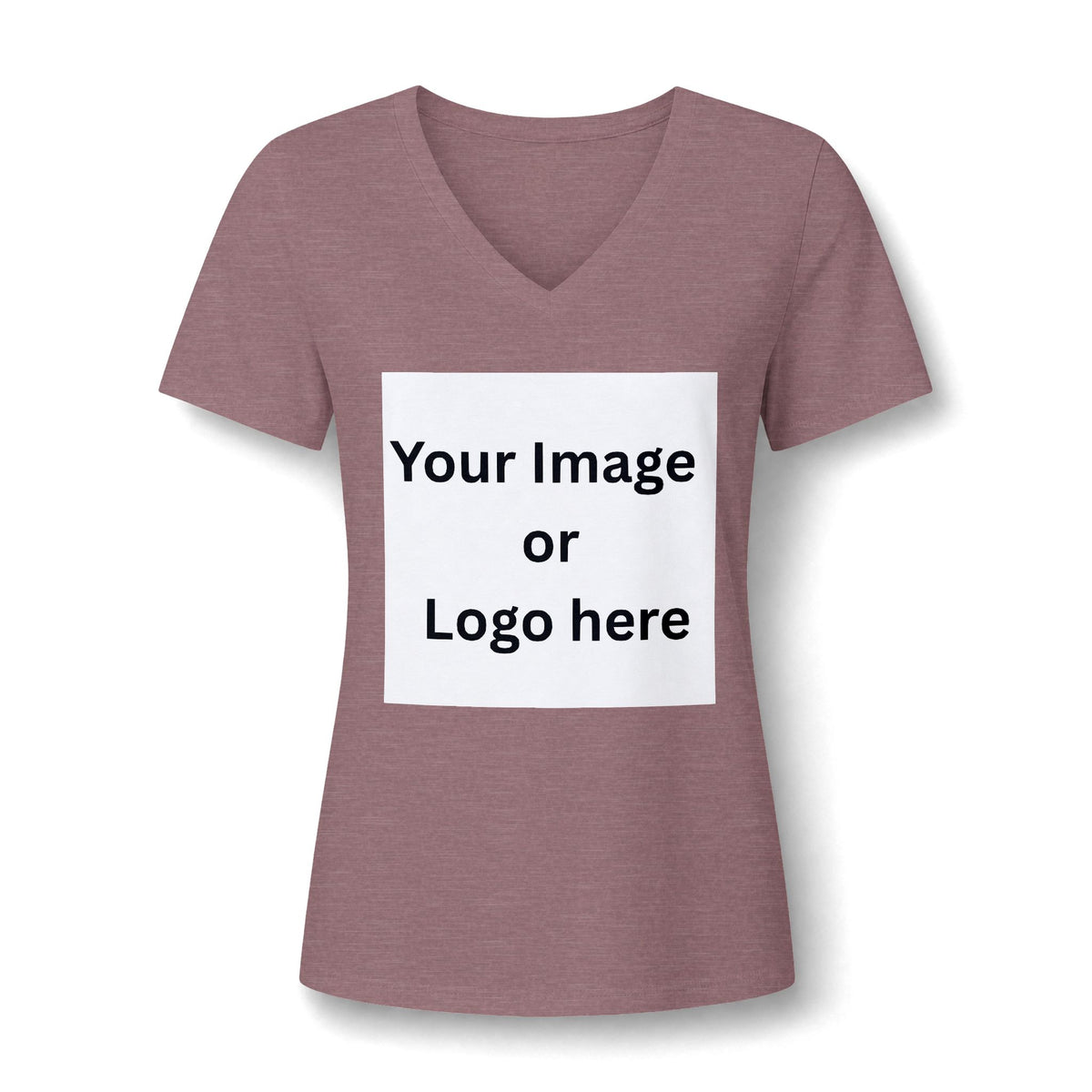 Heather mauve women's relaxed V-neck T-shirt front with custom image or logo print area