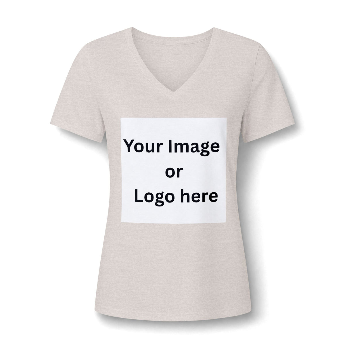 Heather dust women's relaxed V-neck T-shirt front with custom image or logo print area