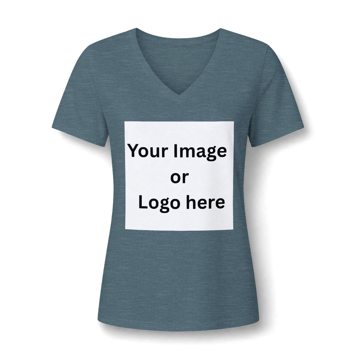 Heather slate women's relaxed V-neck T-shirt front with custom image or logo print area