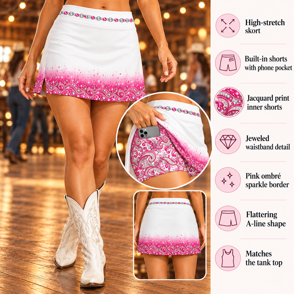 Let's Go Girls Pink Ombre A-Line Line Dancing Skort