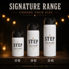 Step Culture Collective Signature personalised stainless steel bottles in 12 oz, 18 oz and 32 oz sizes