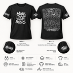 Step by Step unisex line dancing T-shirt front, back and sleeve design details
