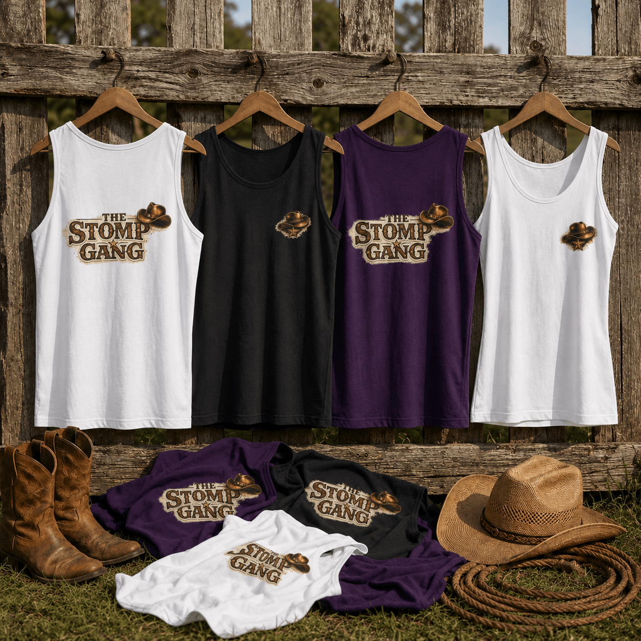 The Stomp Gang muscle tank colour options